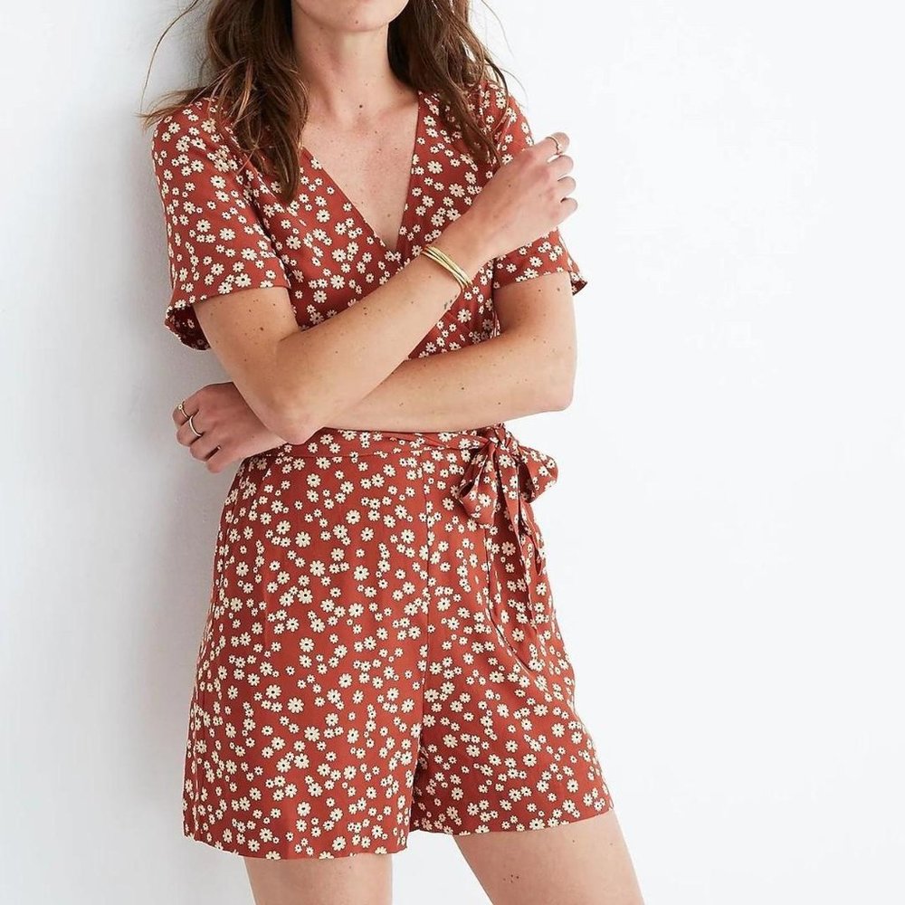 Madewell Wrap-Front Romper in Daisy Field